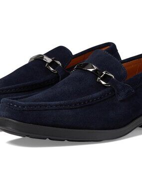 Stacy Adams Navy Suede Blue Loafers Mens Size 8 Moc Toe Bit Dress Shoes NWOT